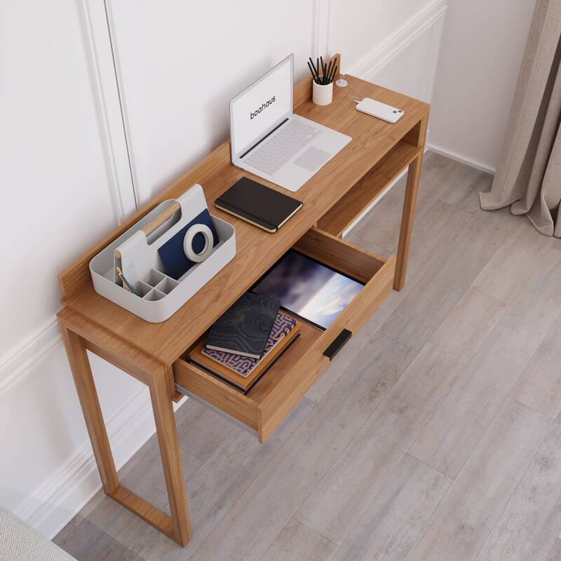 Modern Computer Desk with Drawer, Space-Saving, Shelf and Dual USB Charging Ports