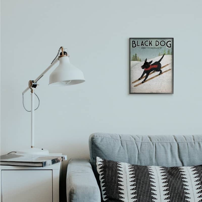 Stupell Black Dog Ski Company Winter Sports Pet Sign Framed Wall Art - Blue