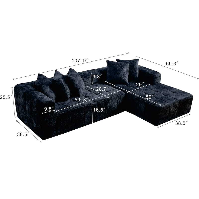 107.9" Cloud Modular Sectional Sofa with L-Shaped Chaise, Minimalist Upholstered Sofa Modern Corner Couch