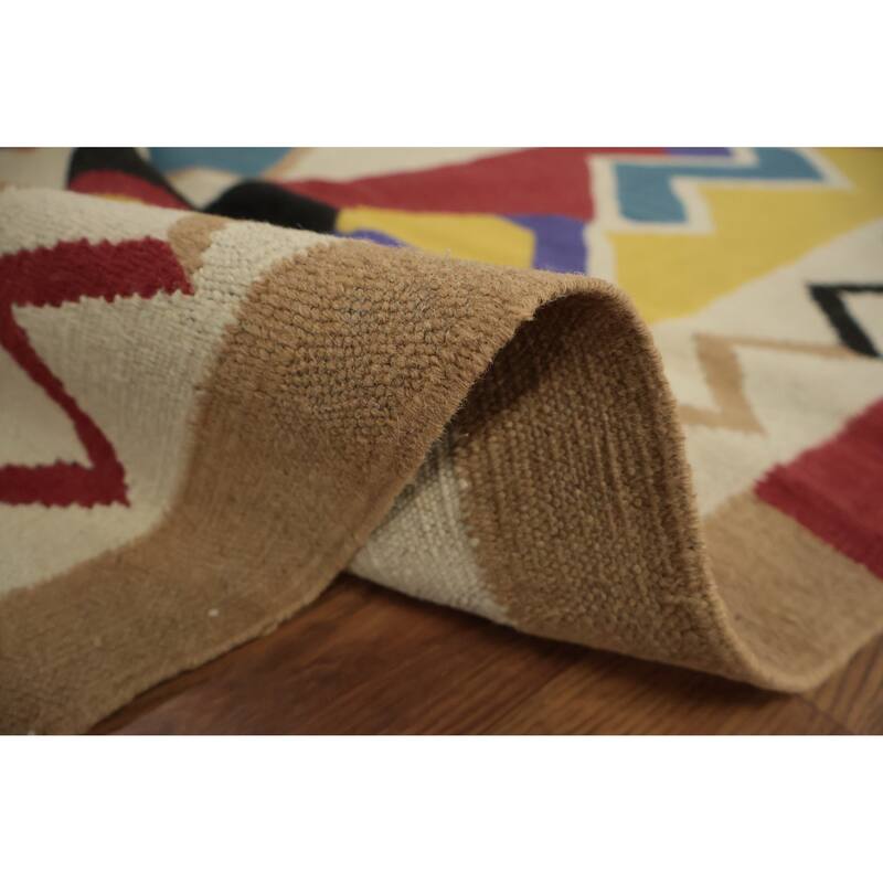 Hand Woven Oriental 100% Wool Carpet Southwestern Modern Beige & Ivories Kilim Runner Rug - 18' 1'' X 5' 5''