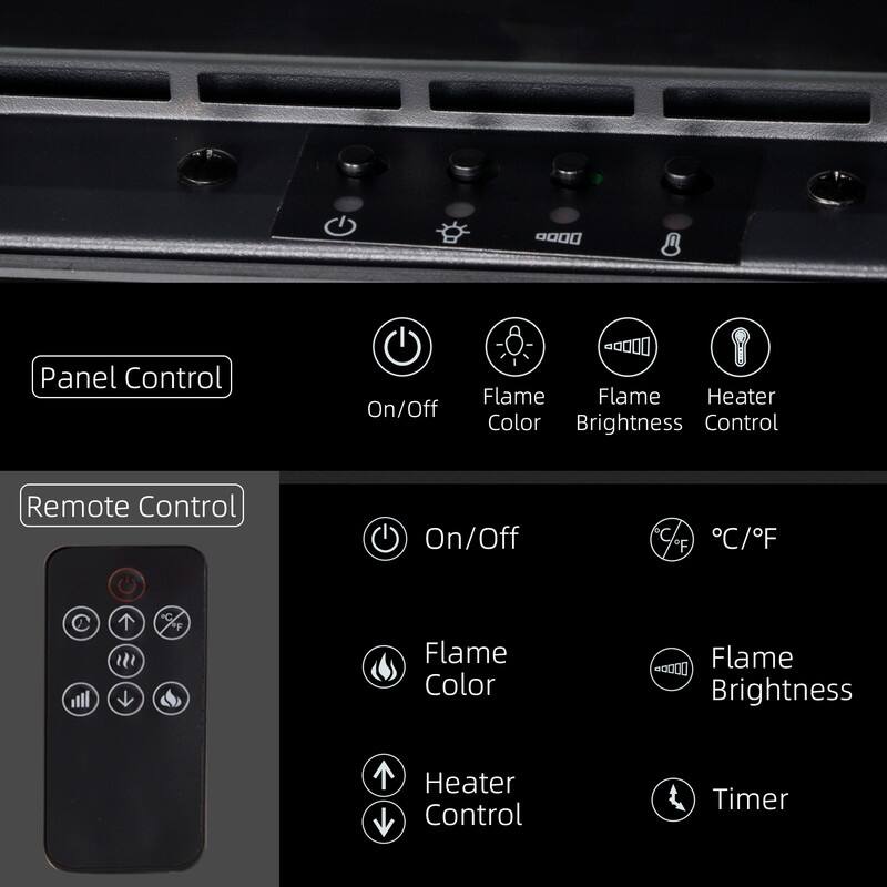50" Electric Fireplace Heater with Remote, Adjustable Flame & Timer