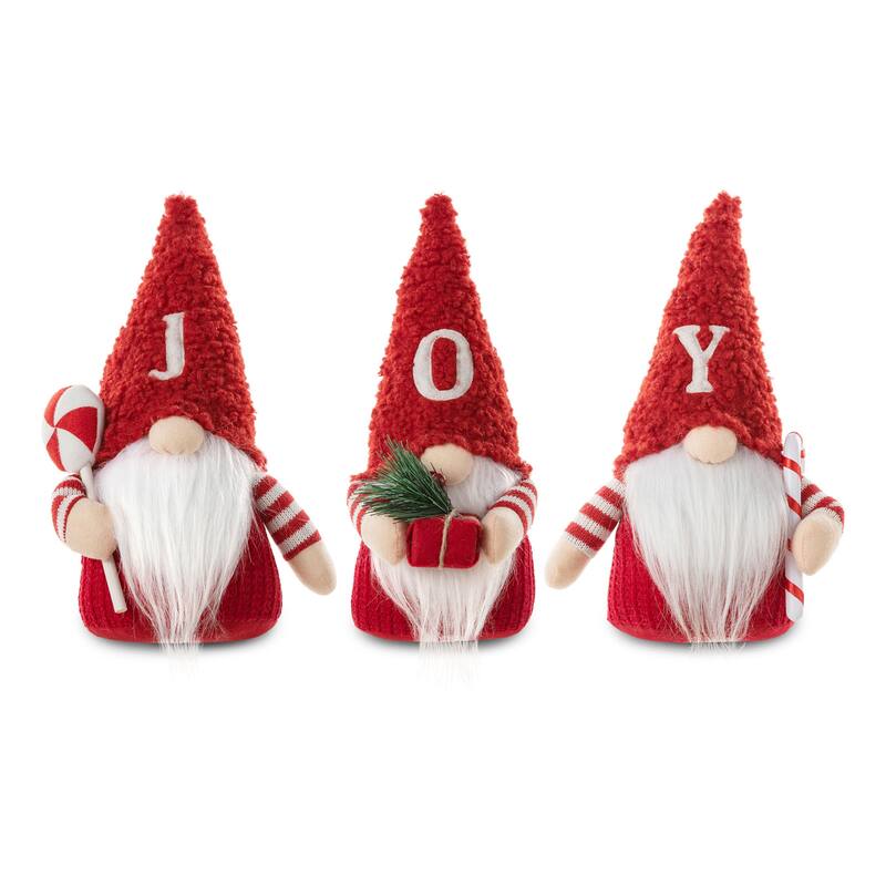 Glitzhome Set of 3 Fabric JOY Christmas Gnomes Decor - JOY