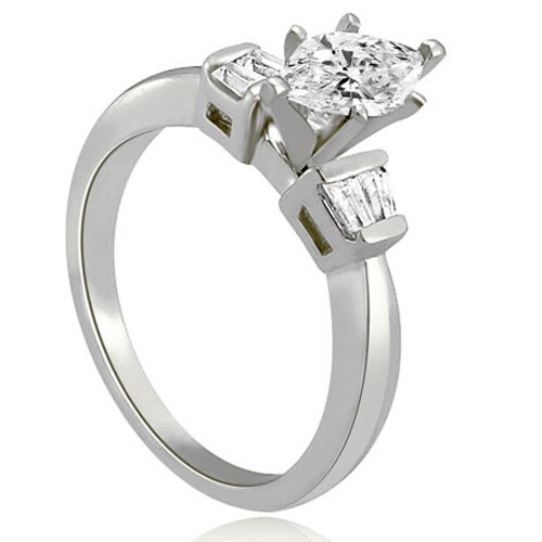 0.70 cttw. 14K White Gold Marquise And Baguette 3-Stone Diamond Engagement Ring