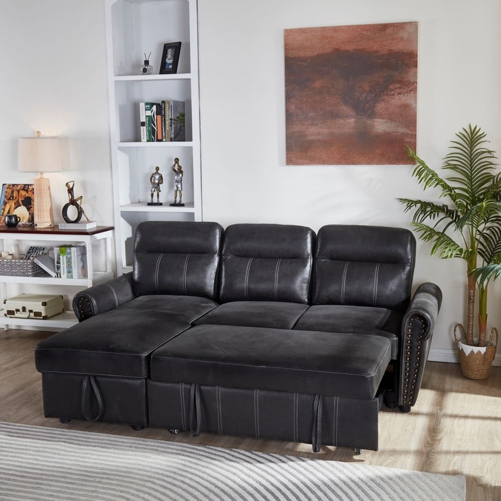Space Saving Sectional Sofa Bed, Solid Wood Frame, Easy Assembly