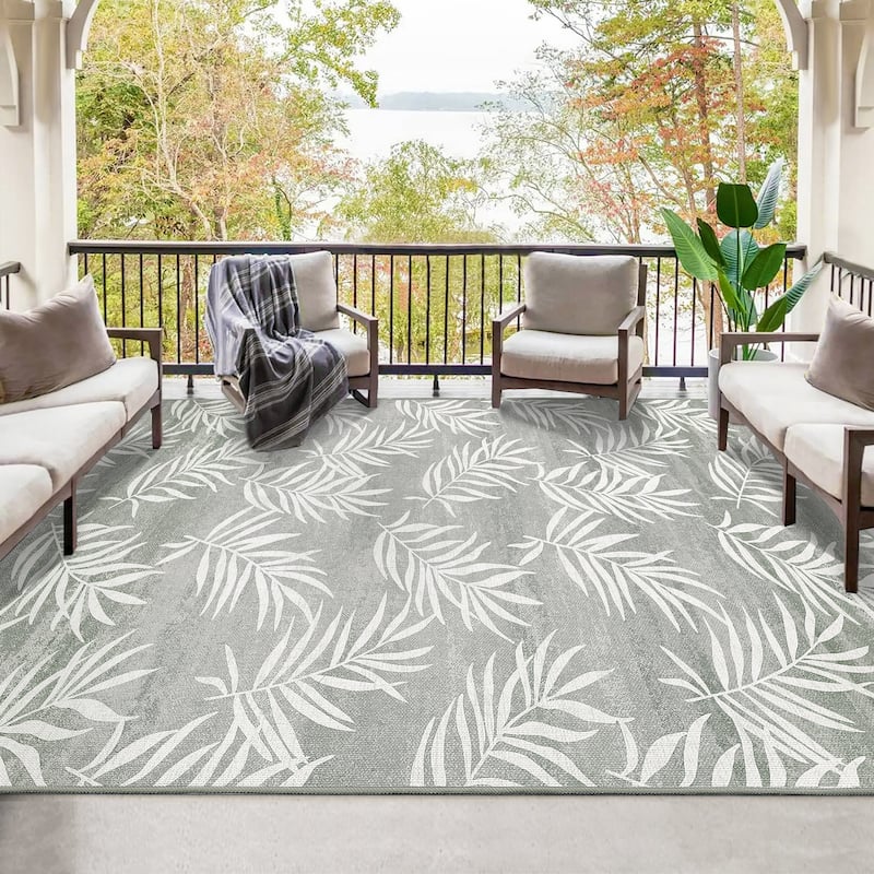 Modern Washable Area Rug - With Tropical Leaf Pattern for Living Room, Bedroom, Soft Non Slip Non Shedding