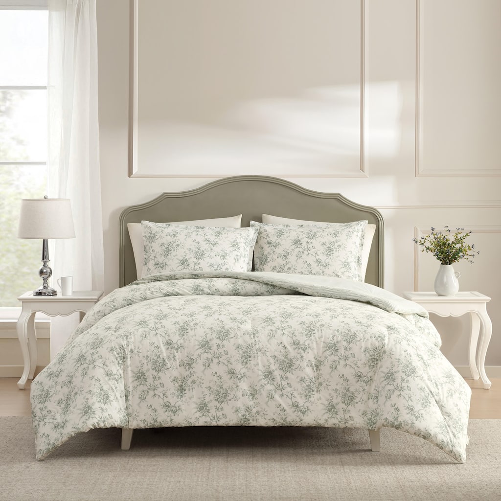 Laura Ashley Walled Garden Cotton Reversible Green Comforter Set