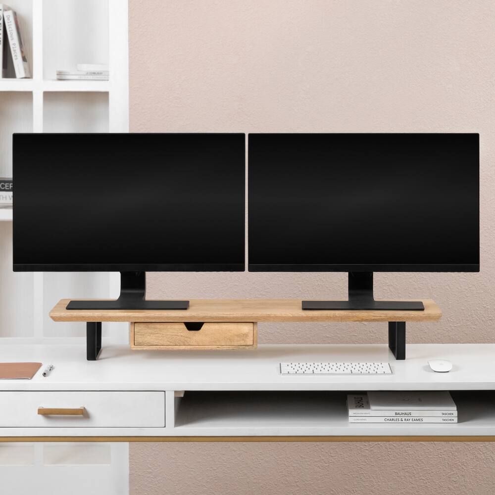 Jani Wood Monitor Stand Riser Desk - Ergonomic Design Stand, Desktop Organizer Table for Home, Office Workspace, Gaming Desk