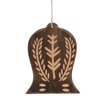 Sevita Traditional Wooden Peace Bell Figurine Ornament, Set of 4 - 7" x 5" x .1"
