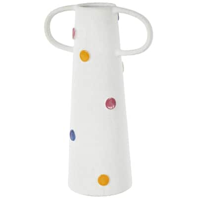 Ceramic Slim Cone Vase with Multicolor Spots and Handles - White - Roche River Decor