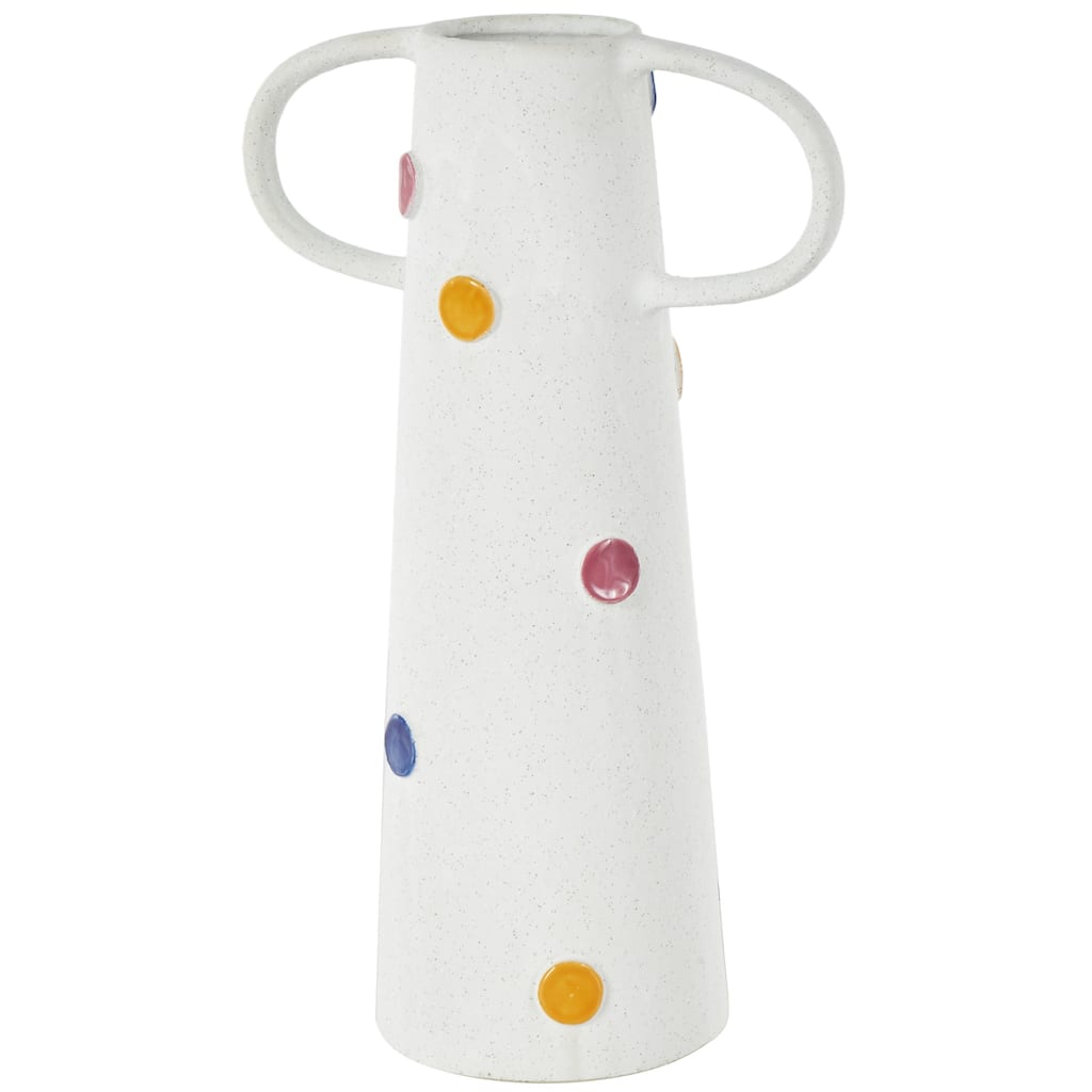 Ceramic Slim Cone Vase with Multicolor Spots and Handles - White - Roche River Decor