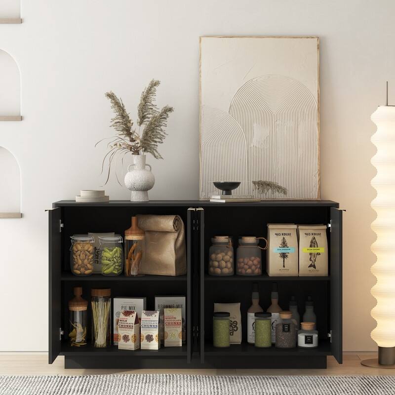 Wood 55.1" Fluted Buffet Cabinet, Credenza with Adjustable Shelves for Stylish Storage and Organization