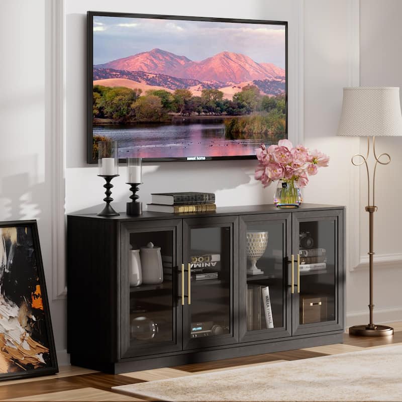 Modern Glass Door Buffet Cabinet with 4 Doors