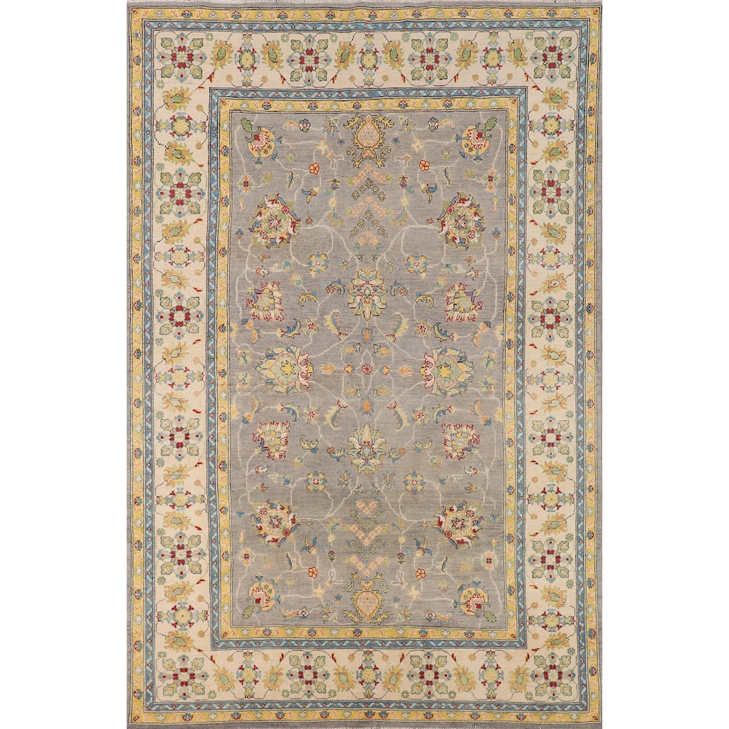 Floral Oushak Oriental Area Rug Hand-Knotted Wool Carpet - 6'6" x 9'8"