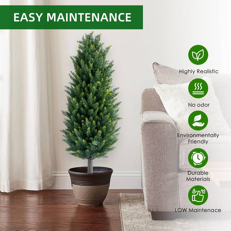 Artificial Cedar Topiary Trees with Ground Spike for Outdoor,Fake Topiary Ball Trees Artificial Plant Brush for Indoor