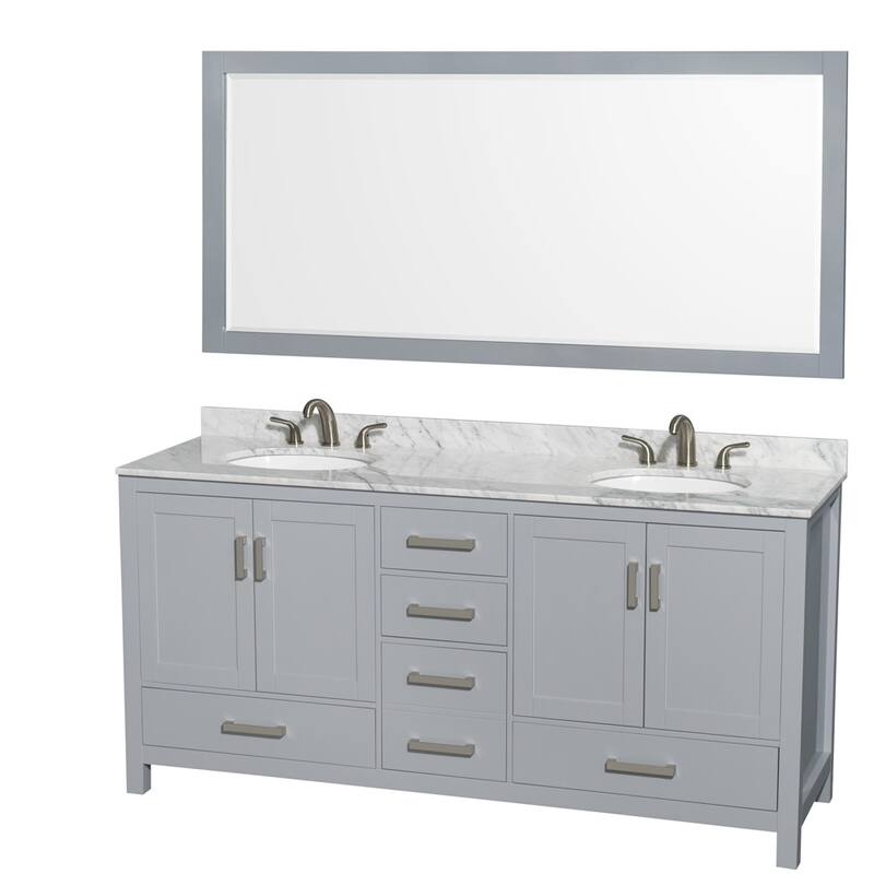 Wyndham Collection WCS141472DUNOM70 Sheffield 72" Free Standing Double - Gray / White Carrara Marble Top / Brushed Chrome - Steel Finish