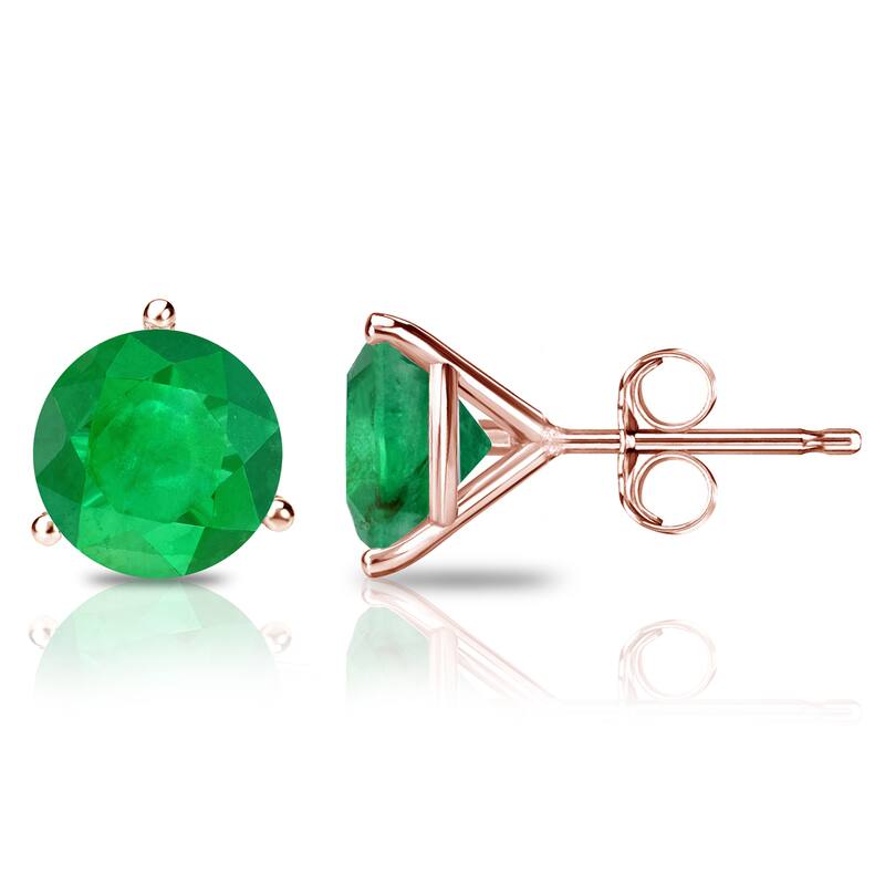 Auriya 14k Gold 1ctw Green Emerald Gemstone Stud Earrings Martini-set - Rose