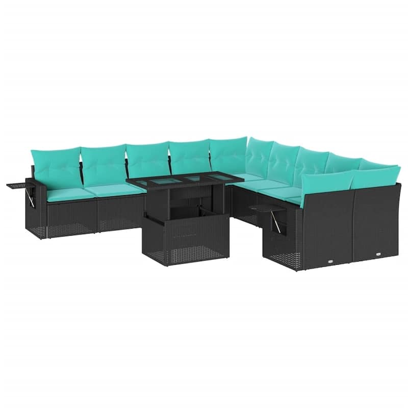 vidaXL Patio Sofa Set with Cushions and Table Outdoor 11 Piece Poly Rattan - 24.4 x 24.4 x 27.2