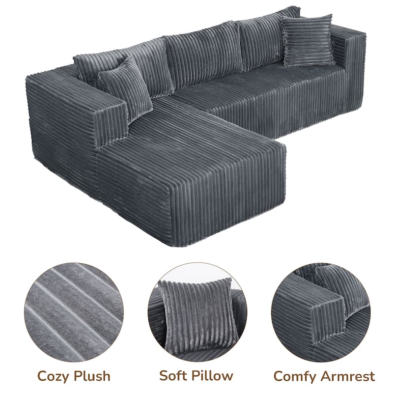 L Shaped Boneless Sectional Couches, Modern Modular Sectional Sofa with Chaise, Comfy Memory Foam Cloud Couch for Living Room