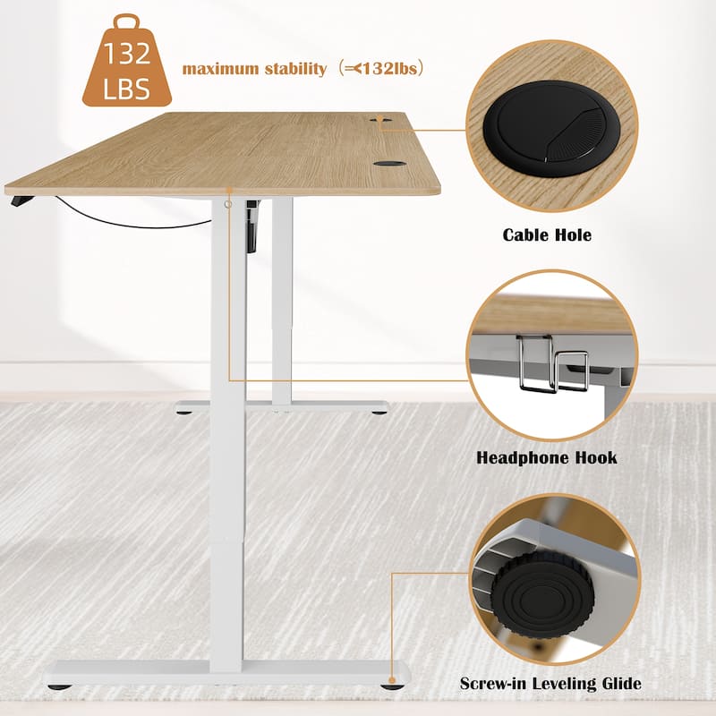 Electric Standing Desk, Height Adjustable Desk with Memory Preset and LED Display