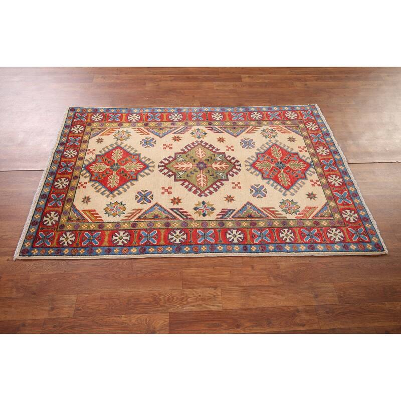 Handmade Kazak Oriental Accent Rug Handmade Wool Carpet - 3'2" x 5'1"
