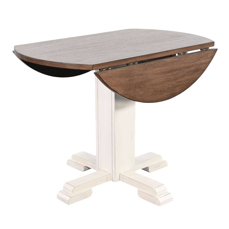 Lemy Round Dining Table w Drop Leaves, 40 Inch Dark Brown Top, White - Dark Brown, White