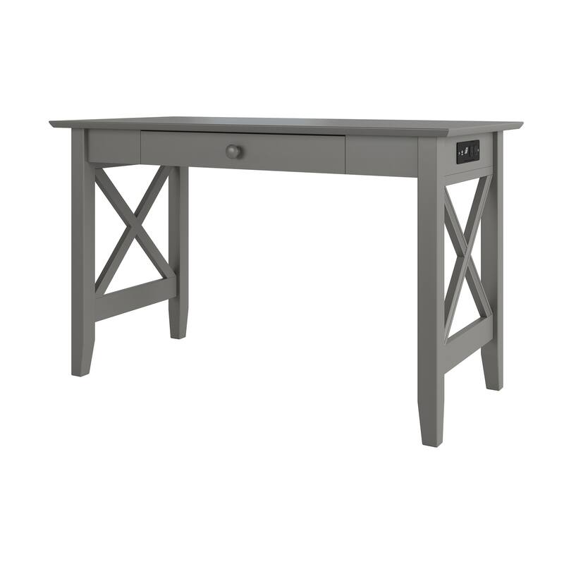 Desk with Drawer & Charger - Modern Grey Study Table with Charging Station & Stylish Design