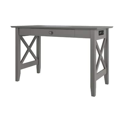 Desk with Drawer & Charger - Modern Grey Study Table with Charging Station & Stylish Design