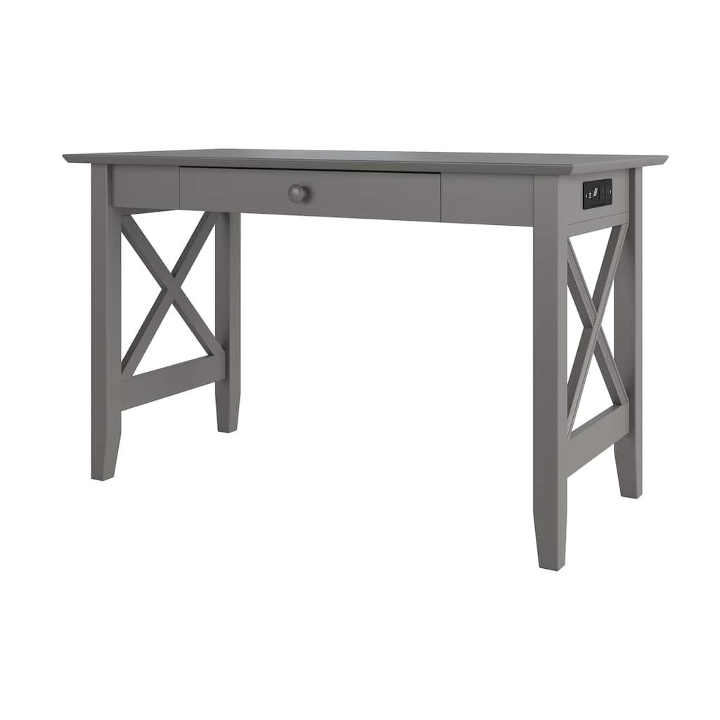 Desk with Drawer & Charger - Modern Grey Study Table with Charging Station & Stylish Design