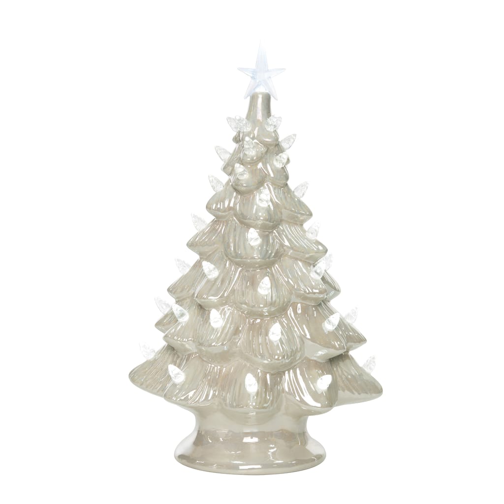 Transpac 13.6 in. White Holiday Tree with Pearlescent Glaze