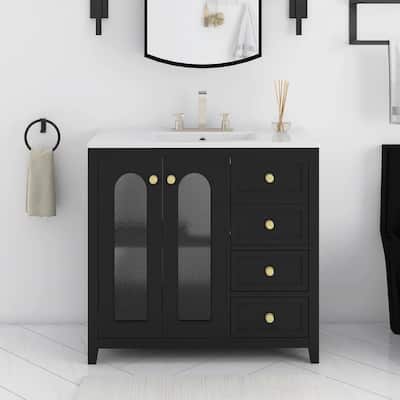 36 inch MDF Freestanding Bathroom Vanity Set with Integrated Ceramic Sink - 36" x 18" x 33.86"