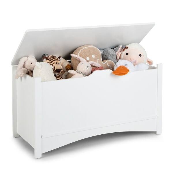 slide 2 of 10, Gymax Kids Toy Box Large Wooden Flip-Top Storage Chest Organizer Bench White
