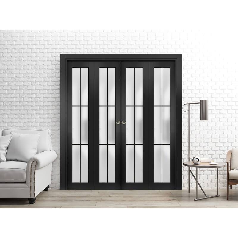 Double Bi-fold Doors Planum 2122 Matte Black Sturdy Tracks