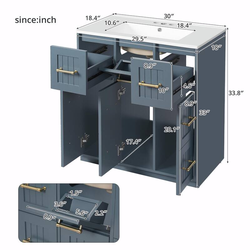 30-inch Bathroom Vanity with Undermount Sink, Soft-Close Doors & Tip-Out Drawer