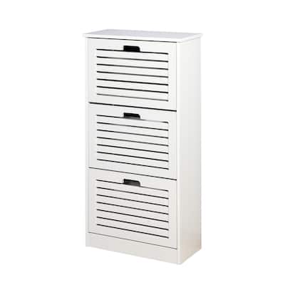 Freestanding Wood Shoe Storage Cabinet, 3 Flip Doors Shoe Rack