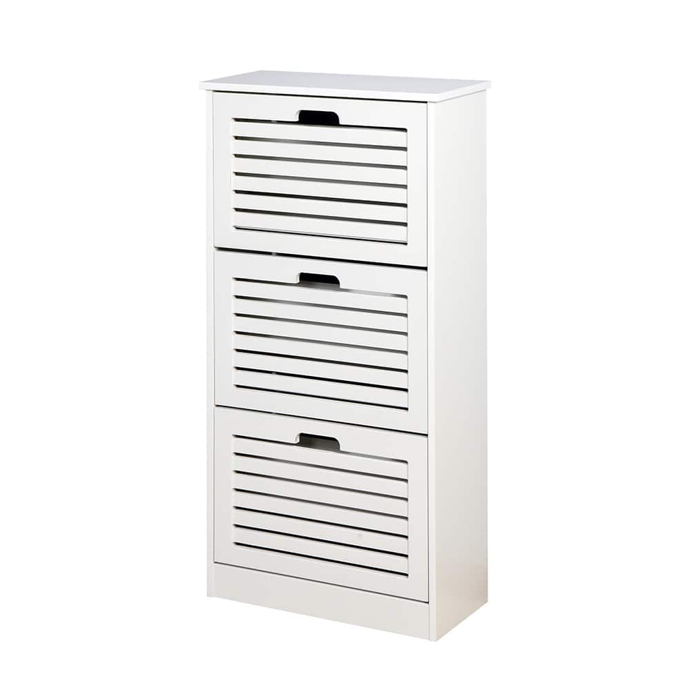 Freestanding Wood Shoe Storage Cabinet, 3 Flip Doors Shoe Rack