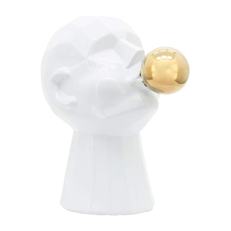 Sagebrook Home 12" Bubble Gum Man Sculpture Contemporary Art Deco Ceramic Statue Man Blowing Bubble Gum