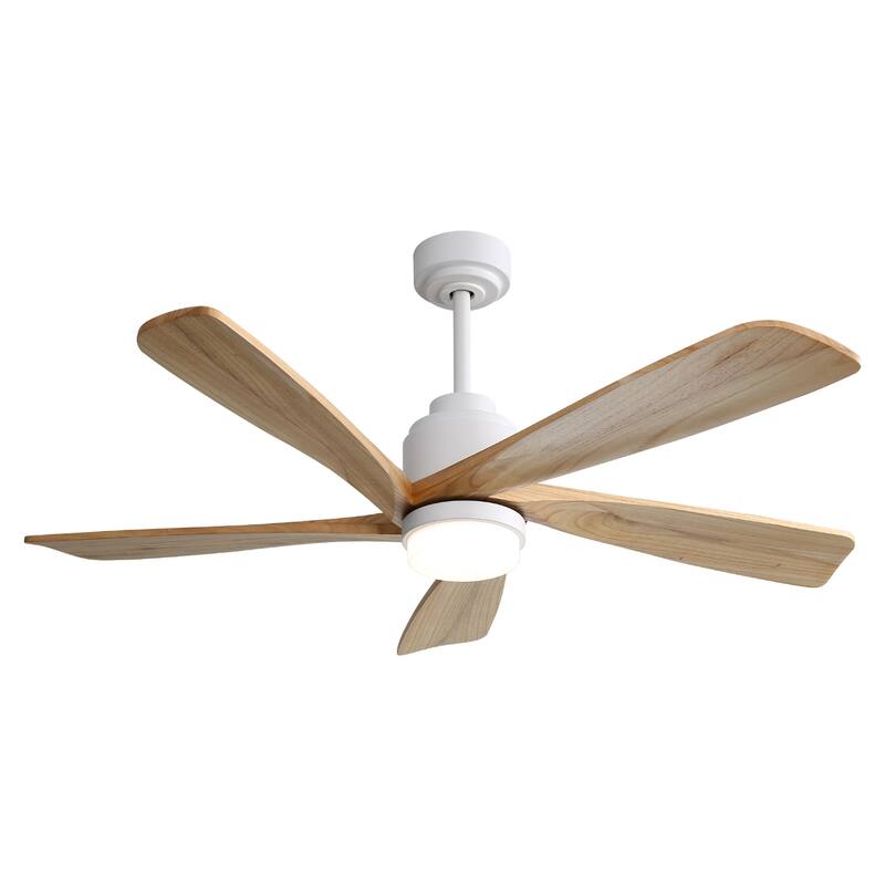 52" Indoor Ceiling Fan with Light, 5 Solid Wood Blades Smart Remote Control Reversible DC Motor Ceiling Fan
