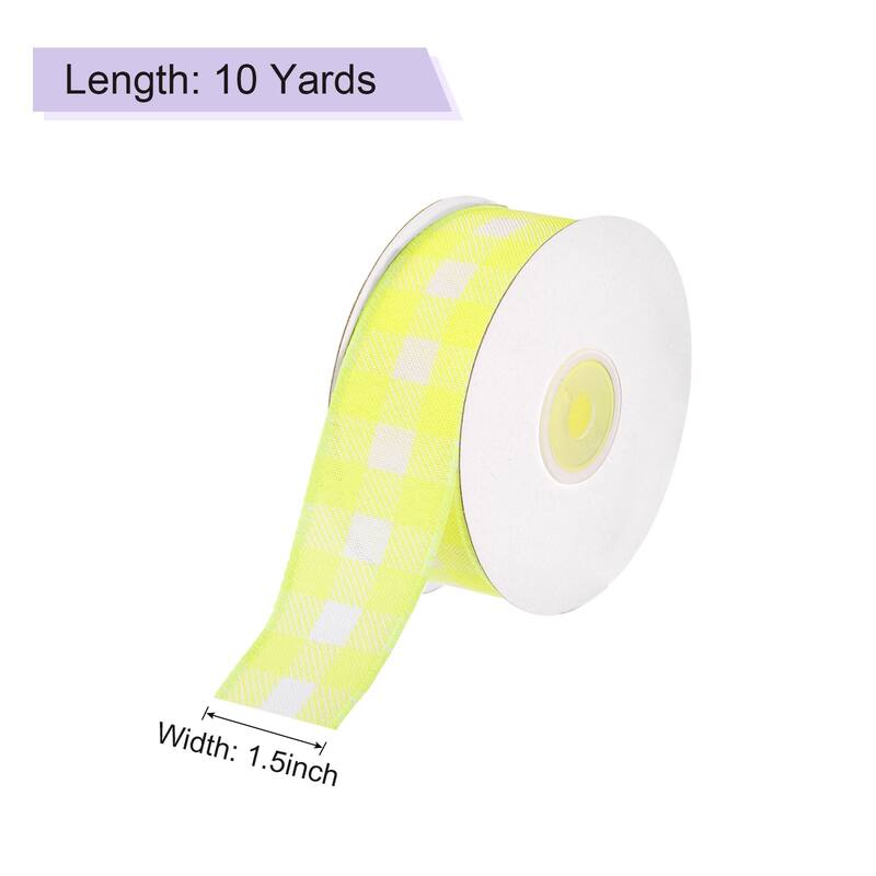 Plaid Check Ribbon, Wired Edge Gingham Ribbon for Gift Wrapping, Christmas Decoration - Lemon Yellow - 1.5 Inch x 10 Yards