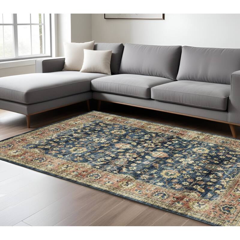 HomeRootsOriental Traditional Runner Area Rug - 120.08' X '89.76' X '0.12 - Blue/Rust