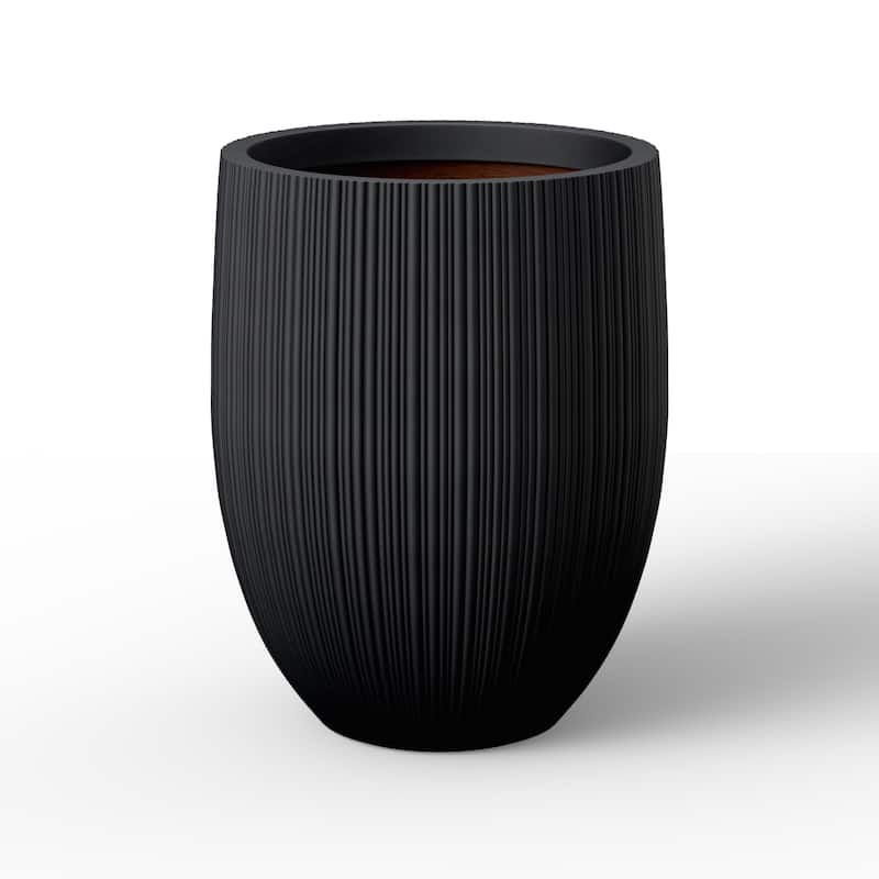 Concrete Round Planter Flower Pot with Drainage Holes - 17 x 21.5 - Matte Black(Enhanced Interior)