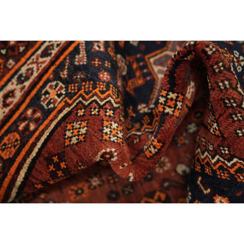 Hand Knotted Oriental 100% Wool Carpet Traditional Tribal Red Qashqai Area Rug - 6' 7'' X 4' 0''