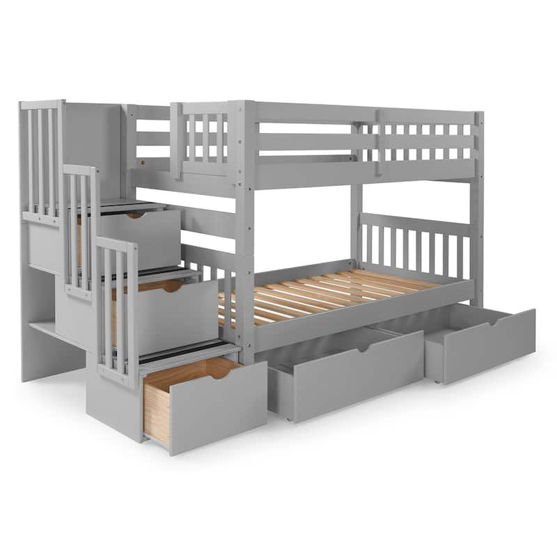 Taylor & Olive Trillium Twin over Twin Stairway Bunk Bed, 2 Drawers