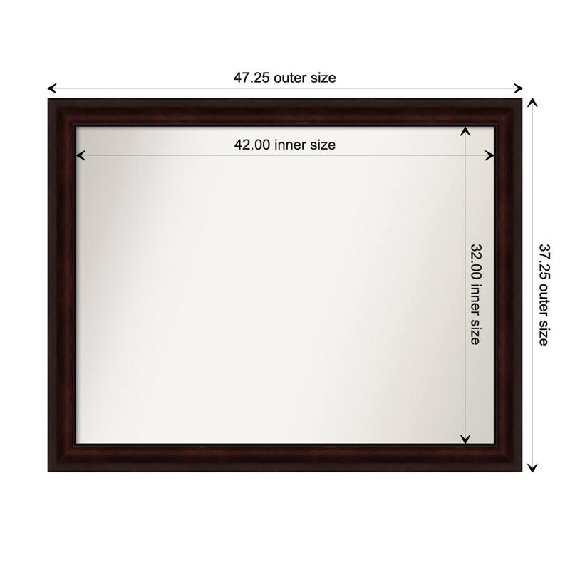 Coffee Bean Brown Framed Non-Beveled Custom Wall Mirror, Bathroom Vanity Mirror - Outer Size: 47.25 x 37.25