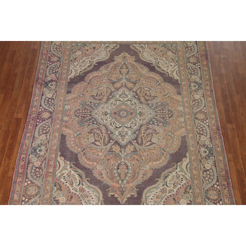 Geometric Tabriz Persian Vintage Area Rug Hand-knotted Wool Carpet - 6'8" x 9'4"