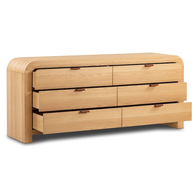 Poly & Bark Cirq 6 Drawer White Oak Dresser With Leather Pulls