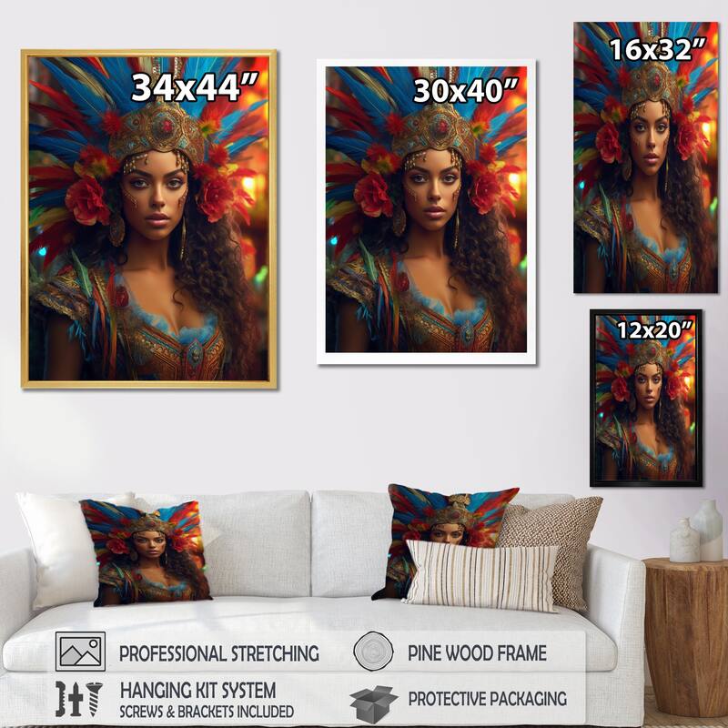 Designart "Multicolor Brazilian Spectrum of Spirit I" Fashion Woman Framed Canvas Wall Art
