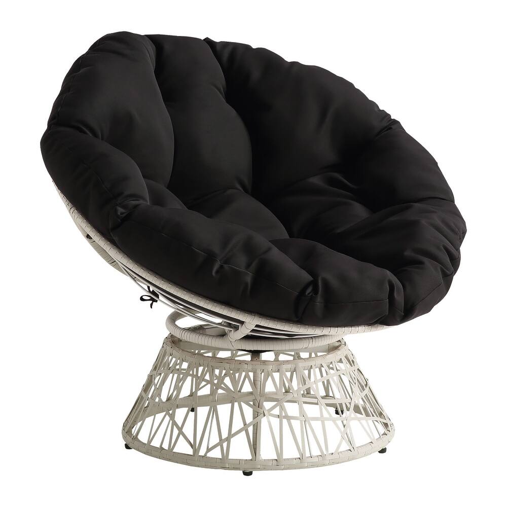Papasan Chair with Round Pillow Cushion and Cream Wicker Weave