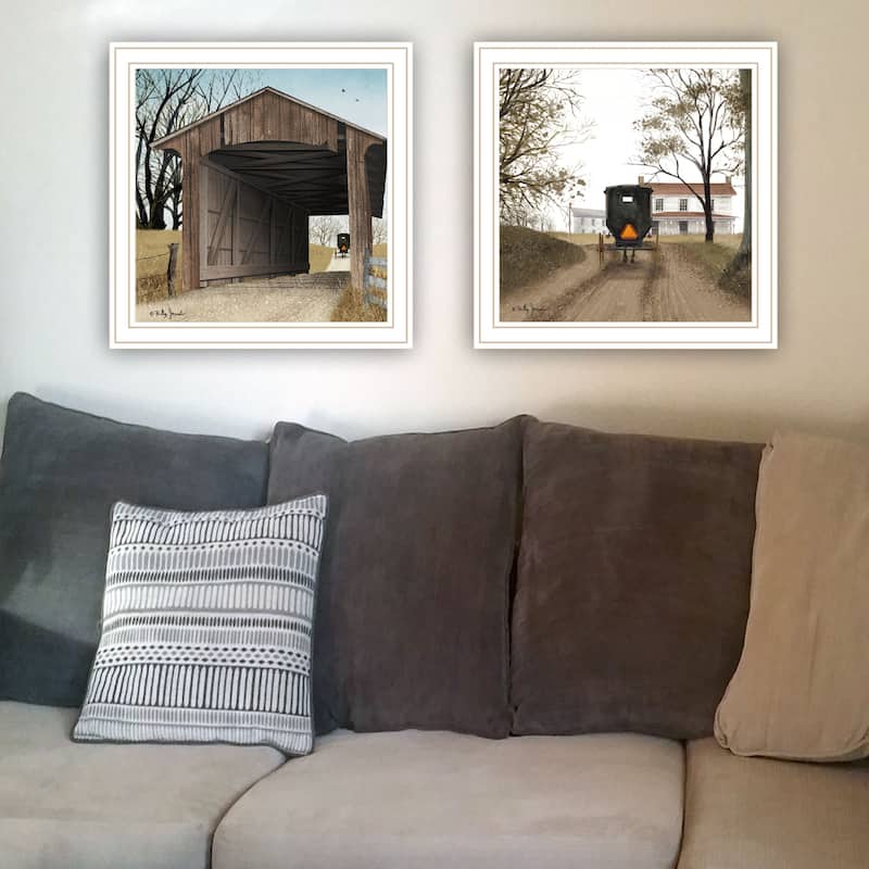 2-Piece Framed Wall Art Set - Headin' Home & Miller's Creek Bridge, White Frame