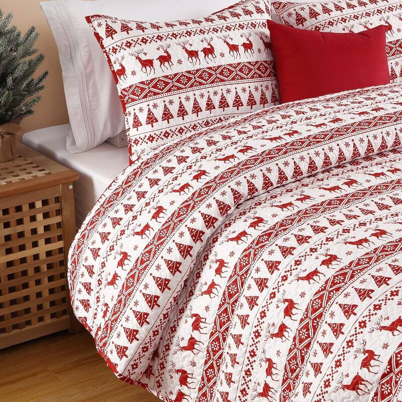 Reversible Bedspread Christmas Duvet Cover and Pillow Shams Set, Bedding Set