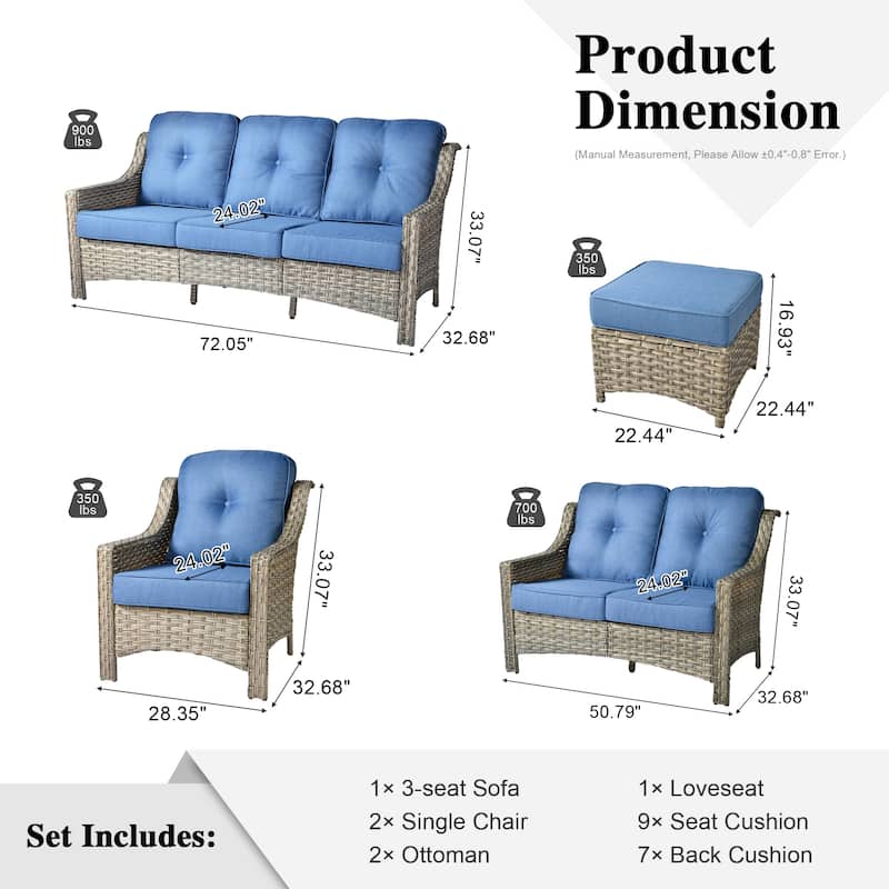 XIZZI 6-Piece Patio Wicker Outdoor Furniture Deep Seat Conversation Sofa Set